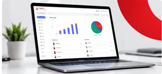 Laptop mostrando gráficas de ventas y reportes de Phoenix